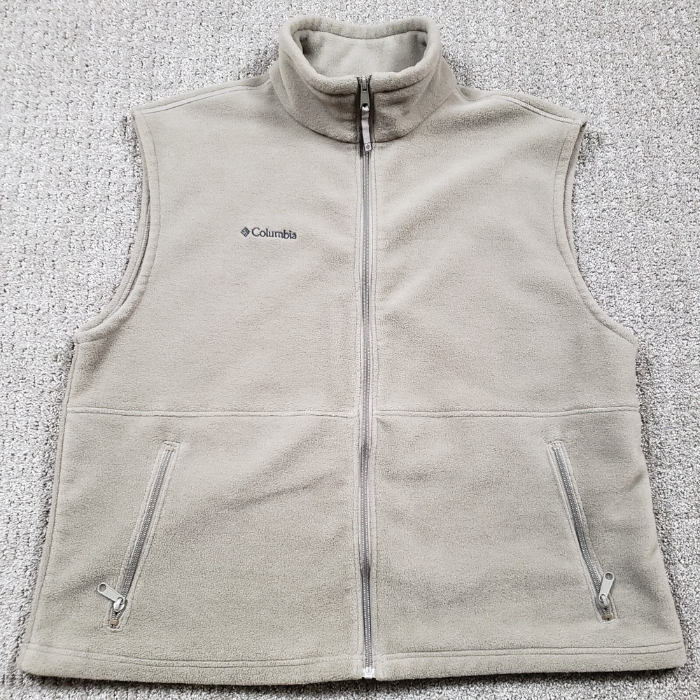Columbia Fleece Vest Men XL Tan Cathedral Peak Full Zip Outdoor Gorpcore Hiking